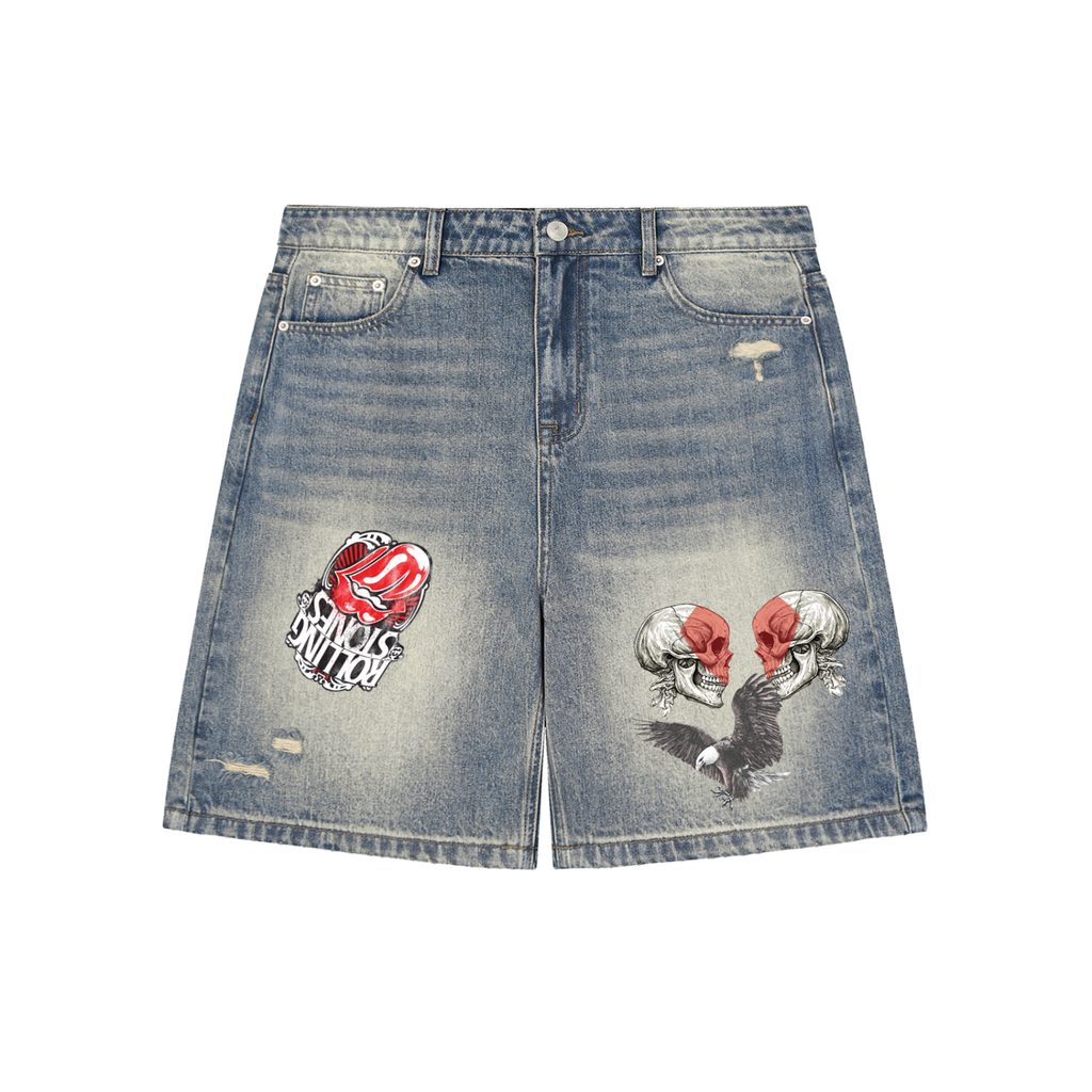 Faded Distressed Baggy Denim Shorts