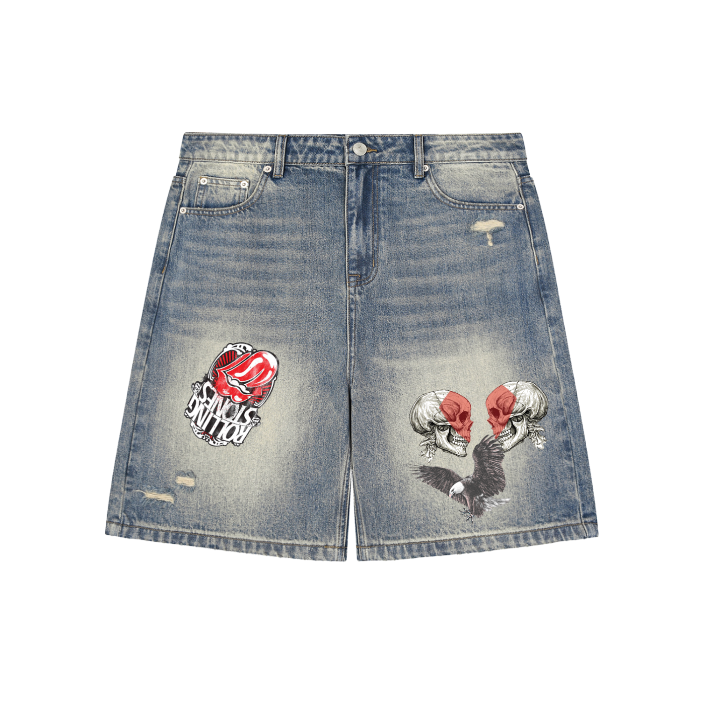 Faded Distressed Baggy Denim Shorts